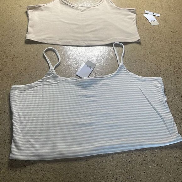BP. Bundle of 2 Cropped Tank Tops XL - Tan, Tan White Striped - Picture 4 of 8